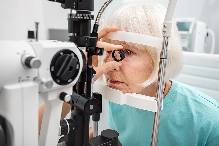 Woman being examined for cataracts